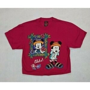 Mickey Unlimited Womens Cropped Shirt Size S Graphic Minnie‎ Aloha Cotton Pink